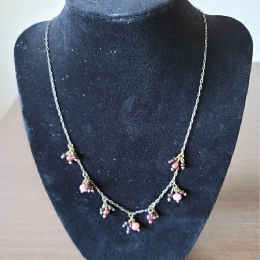 Pink and black beaded necklace 9"